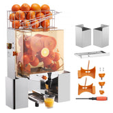Commercial Orange Juicer Machine, 120W Automatic Juice Extractor with Water Tap, Stainless Steel Orange Squeezer 20 Oranges/Minute, with Pull-Out Filter Box, PC Cover, 2 Peel Collecting Buckets